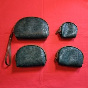 Vintage Faux Leather Green and Brown Cosmetic Bags, Set of 4